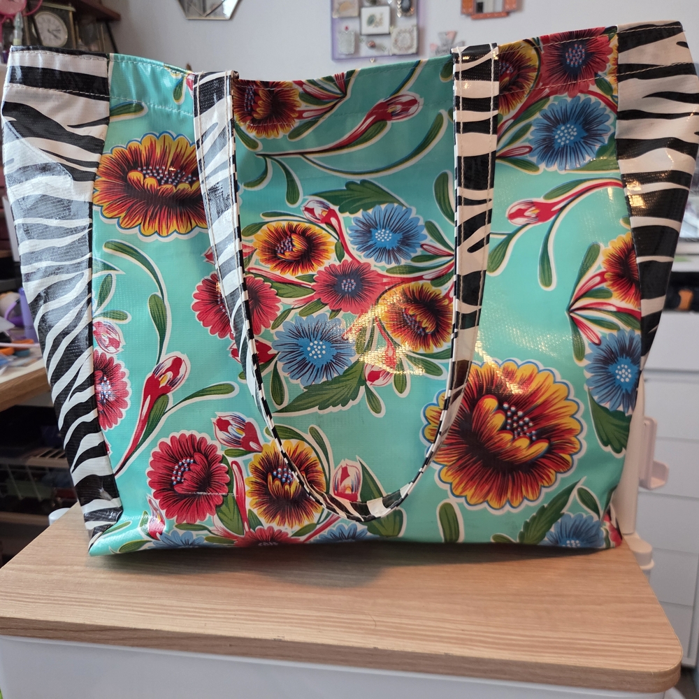 Floral Tote Bag with Zebra Stripes